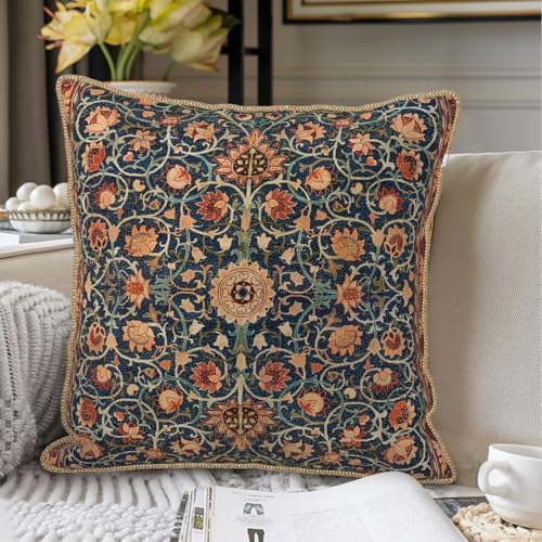 Vintage Floral Soft Velvet Throw Pillow Covers Set of 2 Burnt Orange Navy Flowers Plant Decorative Pillow Covers 16x16 Inch Art Botanical Pillow Case For Sofa Couch Outdoor Farmhouse Home Decor - color: Burnt Orange, size: 16" x 16" (Pack of 2)