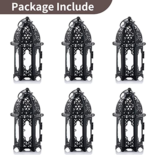 NUPTIO 6 Pcs Hanging Candle Holder Lantern Centerpiece Table/Hanging Glass Hexagon Moroccan Candle Lantern Holders, Black (Pack of 2) - color: Black, size: 6 Pcs Small Size (Pack of 2)