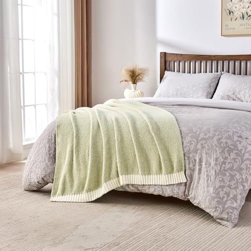 CozeCube Reversible Knitted Throw Blanket, Sage Green White Melange 50"x60" - color: M-sage Green, size: 50"x60"