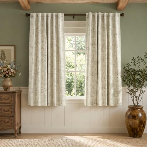 jinchan Taupe Blackout Curtains 63 Inch Woodland Back Tab 2 Panels - color: Taupe on Beige, size: 50"W x 63"L (Pack of 2)