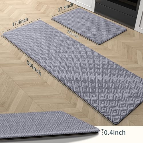 Kitchen Mat 2PCS Kitchen Rugs Cushioned Anti-Fatigue Rug Standing Desk Mat - color: Light Grey, size: 59"L x 17.3"W x 0.4"Th