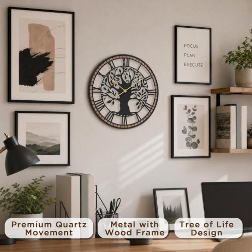 Micasso Large Wall Clock Decorative: 15 Inch Tree of Life Battery Operated - color: Tree, size: 15 Inch