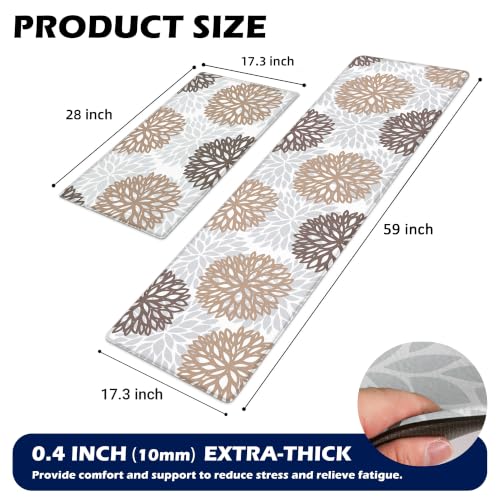 Kitchen Mats Set of 2 Cushioned Anti Fatigue Kitchen Rugs Non Slip Waterproof Kitchen Runner Memory Foam Kitchen Floor Mat Comfort Standing Mat for Sink,Office,Laundry - color: Brown Grey, size: 17.3"x28"+17.3"x59"--0.4"Th