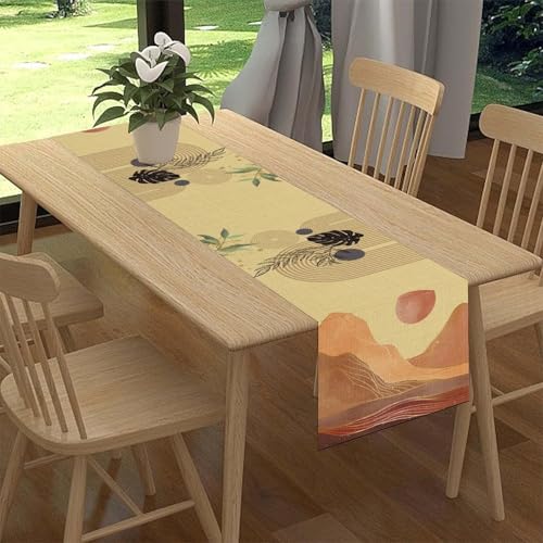 Mid Century Table Runner, Modern Mountain Sunset Boho Tropical Palm Leaf Abstract Bohemian Geometric Minimalism Table Center Decor for Family Kitchen Table Decorations Indoor Outdoor 13x36 inch - color: Boho Leaf-1, size: 13x36" Table Runner