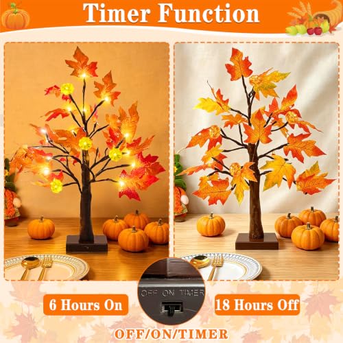 Prelit Fall Maple Tree with Pumpkin Lights Timer 24 Warm White LED 18 Inch - size: 1ft 6in