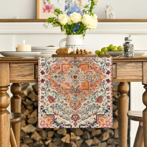 Artoid Mode Boho Bohemia Style Orange Table Runner, Country Rustic Farmhouse Magical Fall Kitchen Dining Table Decoration for Home Party Decor 13x72 Inch - color: Orange, size: 13" x 72", Table Runner