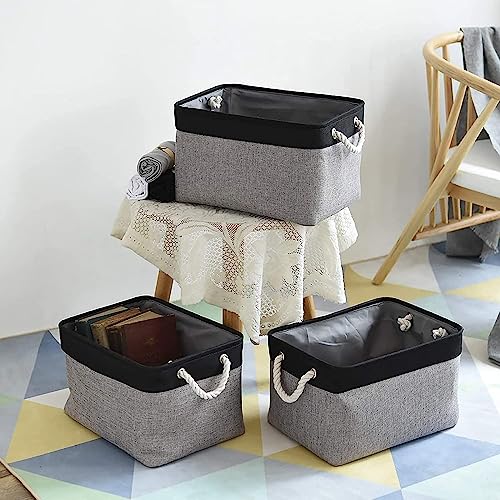 TheWarmHome Collapsible Storage Bin for Shelves - 16x12x8 inch Large 3 Pack Storage Basket for Organizing with Rope, Fabric Storage Cubes for Organizer Toy Cloth Gift Closet (Black & Grey) - color: Black&Grey, size: 3PCS/Large - 15.7Lx11.8Wx8.3H