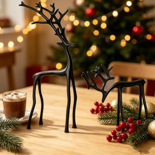 Black Reindeer Statues Christmas Tabletop Figurine Set of 2 - color: Xmas Styl 15