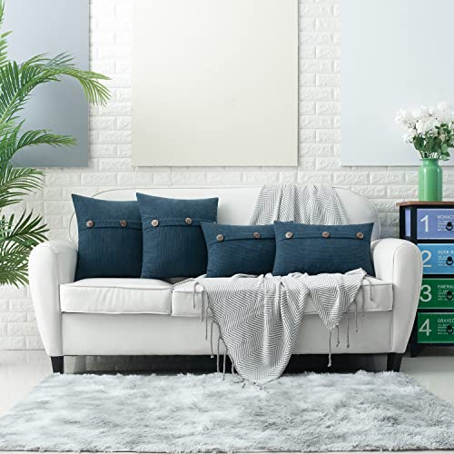 HWY 50 Blue Chenille Throw Pillow Covers 12x20 Inch Buttons Pack of 2 - color: Blue, size: 20" x 12" (Pack of 2)