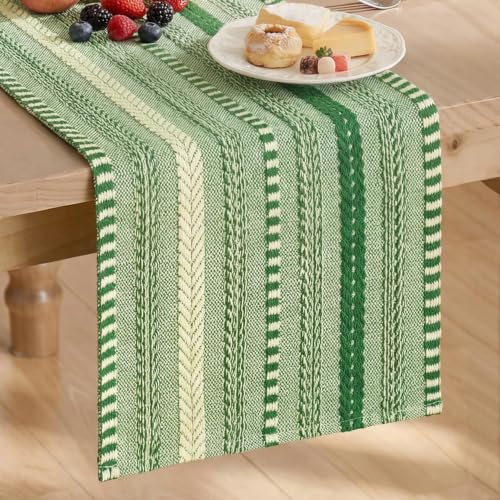 Artoid Mode Emerald Farmhouse Stripe Braided Table Runner 12x72 Inch - color: Emerald, size: 12" x 72", Table Runner