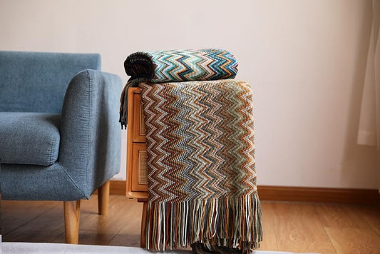 Throw Blanket Bohemian Knitted with Tassel 50x60 Inch (Yellow) - color: Yellow