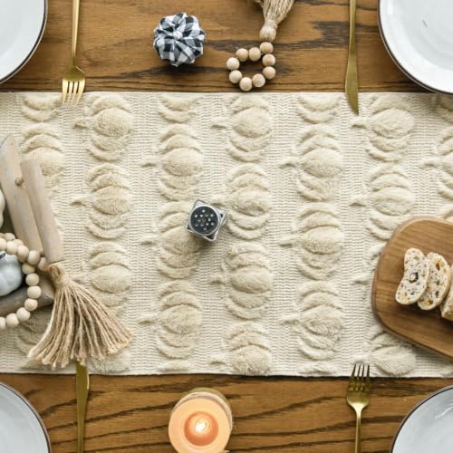 Artoid Mode Beige Soft Faux Fur Pumpkins Fall Table Runner 13x108 Inch - color: Beige, size: 13" x 108", Table Runner
