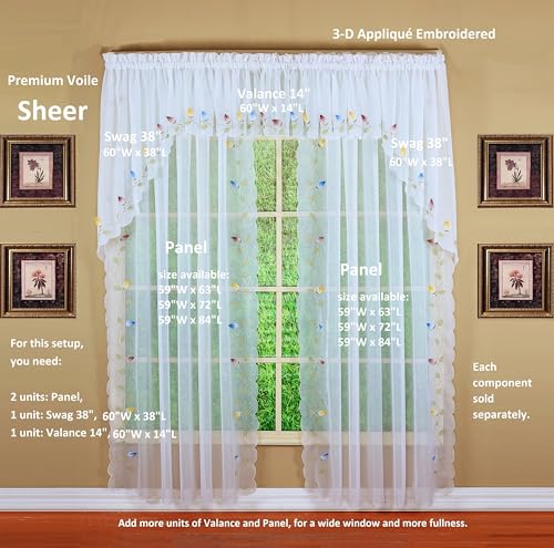 Today's Curtain,Vineyard 3-D Appliqué,Panel 84", White, 59" W x 84" L - color: White, size: 59"W x 84"L (Pack of 1)