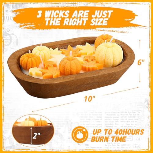 Siifert Wooden Dough Bowl Candle Pumpkin Candle 3 Wicks Fall Scented with 100% Soy Wax, Holiday Decorations, Autumn Room Decor - style: Pumpkin