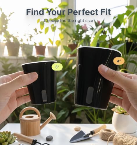 10 Pack 3" Self Watering Pots for Indoor Plants, Clear Inner Cup, Small Black Plastic Planters, Water Level Indicator, Drainage Holes, Extra 3ft Wick, Cuttings,Seedlings,Herb,African Violet - color: Classic Black, size: 3" (10 Pack)