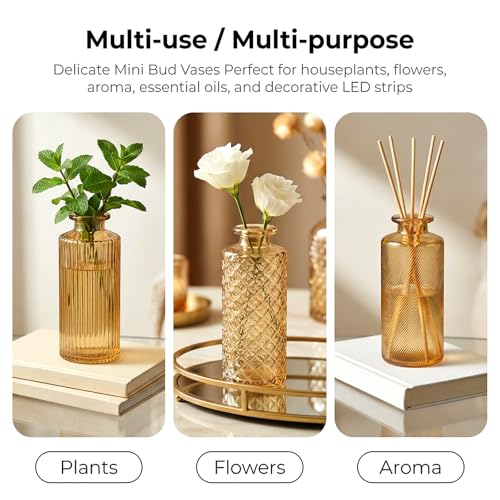 Glass Bud Vases Set of 30, Small Gold Amber Flower Vases Bulk - color: Amber Gold