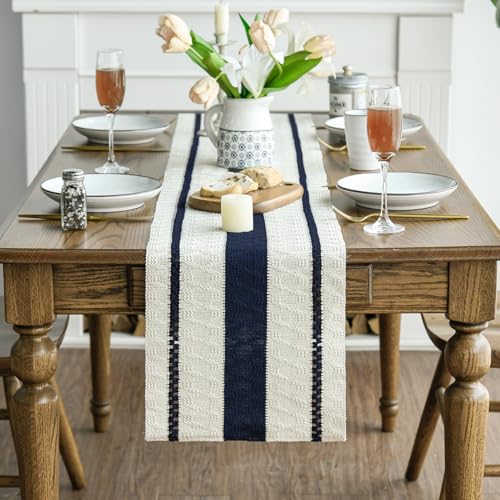 Artoid Mode Dark Blue Rustic Woven Table Runner 12x60 Inch - color: Dark Blue, size: 12" x 60", Table Runner