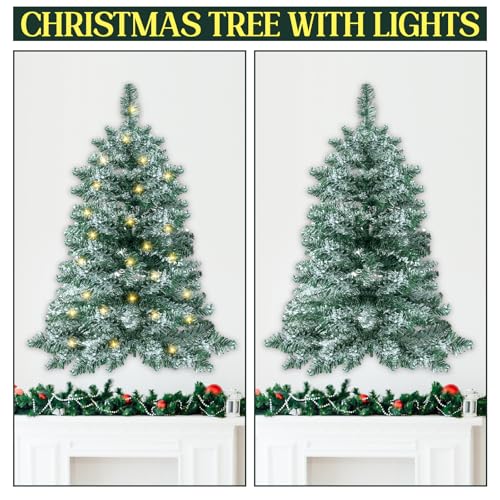 Blosssound 2 Feet Wall Christmas Tree Snow Flocked with Warm White Lights