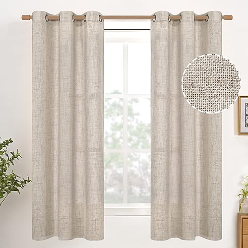 YoungsTex Natural Linen Semi Sheer Curtains 38 x 63 Inch Length 2 Panels - color: Natural, size: 38"W x 63"L (Pack of 2)