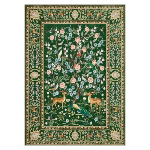 Joydeco Washable 6x9 Area Rugs for Bedroom, Green Boho Peacock Rug Carpet - color: Dark Green, size: 6' x 9' (Rectangular)