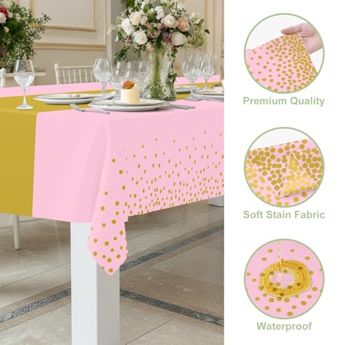 Smiry Disposable Rectangle Plastic 54 x 108 Inch Table Cloth 3 Pack - color: Pink and Gold