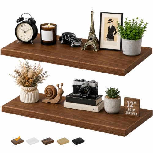 RICHER HOUSE 12 Inch Deep Floating Shelves, 36 Inch Long Wall Shelf, Walnut - color: Walnut, size: 36in