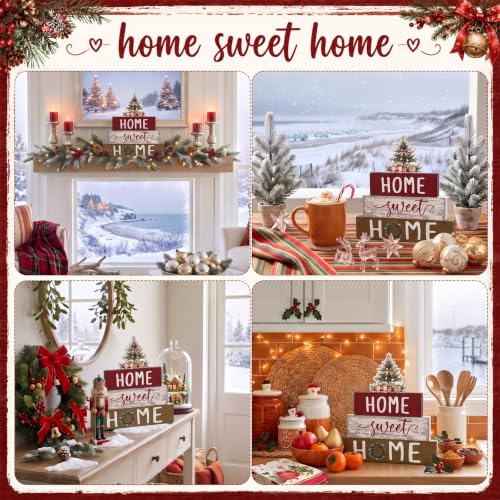 Cinnvoice 4 Pcs Red Christmas Tree Wooden Home Sweet Home Block Shelf Decor - style: Christmas Tree