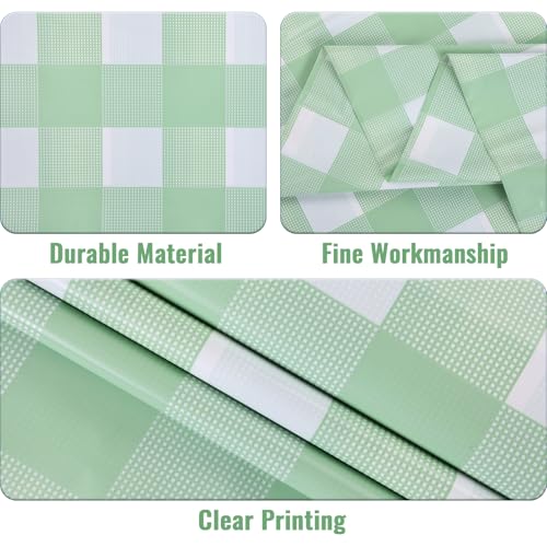 Kesfey 3 Packs Sage Green Gingham Tablecloth Sage Green and White Checkered Table Cloths 54 x 108 Inches Disposable Plastic Gingham Tablecovers Waterproof Picnic Camping Table Covers for Baby Shower - color: Sage Green and White