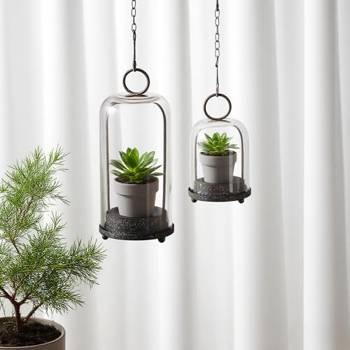 6" & 4" Wide Versatile Modern Metal Hurricane Lantern with Handmade Sturdy Glass Dome in Rustic Brown for Pillar Candle & Plants, Industrial, Farmhouse, Shabby Chic (Brown, 4"x7.5" &6.3"x11.2") - color: Brown, size: 4"x7.5" & 6.3"x11.2"