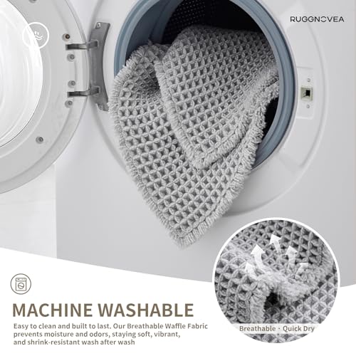 Waffle Bath Mat with Tassels 32x20 Non Slip Absorbent, Light Grey - color: Light Grey, size: 32" X 20" (Bathroom Rug)