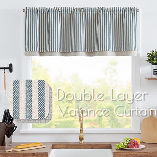 jinchan Stripe Linen Kitchen Valance Curtain, 50x16, 1 Panel, Blue - color: Boxter Striped | Blue on Linen, size: 50"W x 16"L (Pack of 1)