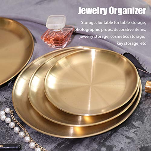 EKDJKK Round Brass Tray, Small Gold Decorative Tray, Metal Storage Organizer, Modern Home, Matte Brass Finish (20cm/7.9inch) - size: 7.9"