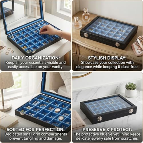 Stratalife 12 Grid Bracelet Jewelry Box, Bangle Holder Organizer with Lid - color: Blue-Black, size: 12 Grid