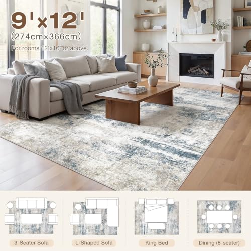 9X12 Area Rugs Washable Modern Abstract Non-Slip Large Rug for Living Room - color: Blue/Grey, size: 9' x 12' (Rectangular)