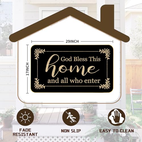 God Bless This Home Funny Welcome Doormat 29" x 17" Non-Slip Indoor Outdoor Mat for Front Porch, Entryway, or Office Rustic Door Rug for Home Decor - color: Black-home