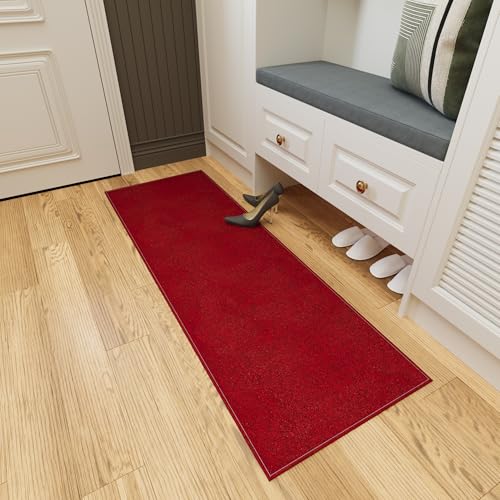 Ottomanson Door Mat Indoor Entryway Runner Rug – Non-Slip Durable Low-Pile Runner with Stain-Resistant Surface, 20" x 59", Red - color: Red