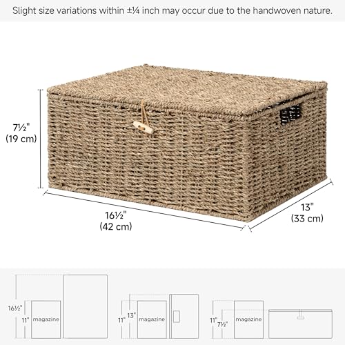 StorageWorks Wicker Basket with Lid, Storage Baskets with Lids, Seagrass - color: Natural(Seagrass), size: 16½"L × 13"W × 7½"H