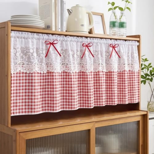 Red Gingham Valance Lace Curtain for Small Window Shabby Chic 60Wx18L - color: Red Gingham, size: 60"W x 18"L (Pack of 1)