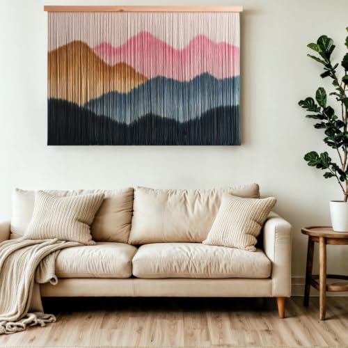 Sdjazl Woven Boho Macrame Wall Hanging Home Decor Tapestry Dip-Dyed Large Modern Fiber Colorful Mountain Landspace For Living room (pink) - color: pink