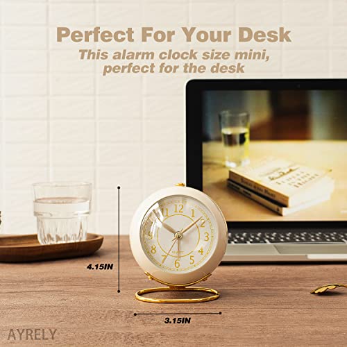 AYRELY® Battery Operated Analog Desk Alarm Clock with Light, Table Clock - color: Cream