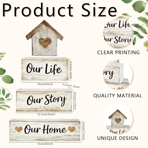 Farmhouse Tiered Tray Decor, 4pcs Our Life Our Story Our Home Table Decor - style: Family
