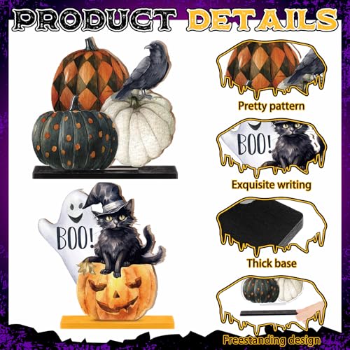 Marsui 12 Pcs Halloween Wooden Decor Pumpkin Ghost Cat Centerpieces - style: Halloween