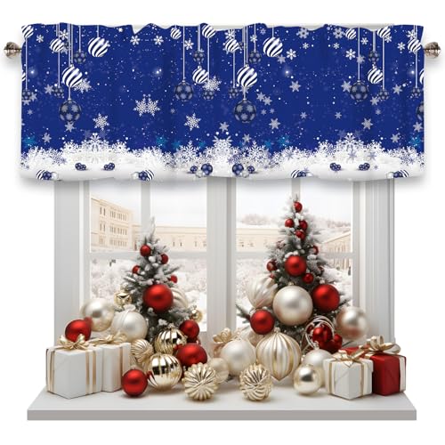 Christmas Snowflake Valances for Windows 1 Panel, 42x12 in - color: Blue, size: 42"W x 12"L (Pack of 1)