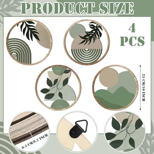 Qunclay 4 Pcs Boho Wall Art Bohemian Wood Round Circle Wall Decor Green - style: Green
