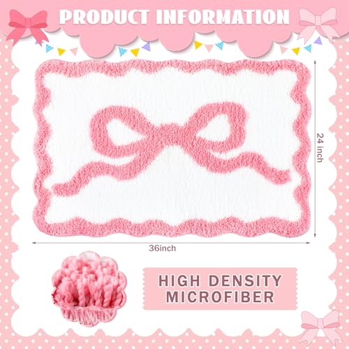 Tinideya Pink Bow Bathroom Rug 36" x 24" Scalloped Bow Bath Mat - color: Pink, size: 36" x 24" (Rectangular)