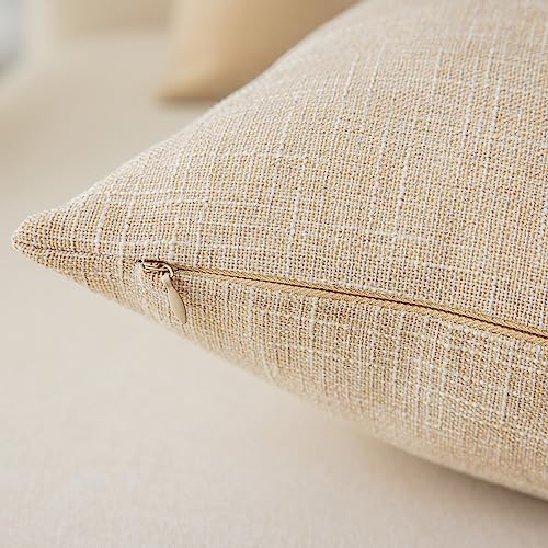 Kevin Textile Textural Faux Linen Throw Pillow Covers Shams for Couch, Farmhouse Cushion Case Invisible Zipper, 18 x 18-Inch (2 Pcs, Cream Beige) - color: Cream Beige, size: 18" x 18" (Pack of 2)
