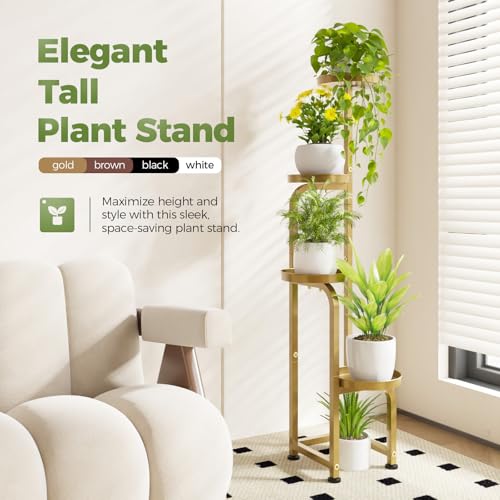 Bamworld Corner Plant Stand Indoor Outdoor Tall Metal Flower Pot Stands - color: Glossy Gold, style: Spiral 4Tier
