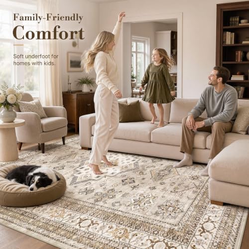 cotiled 6x9 Area Rug for Living Room, Washable, Traditional, Beige - color: Beige, size: 6' x 9' (Rectangular)