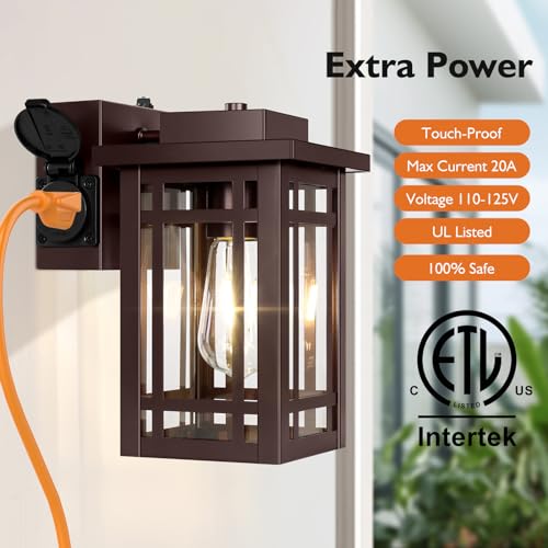 2-Pack Outdoor Porch Lights with Outlet,Dusk to Dawn Modern Outdoor Wall Lights Exterior Lighting Fixtures Waterproof,Orb Bronze Outside Light for House Patio Garage Hallway - color: Bronze