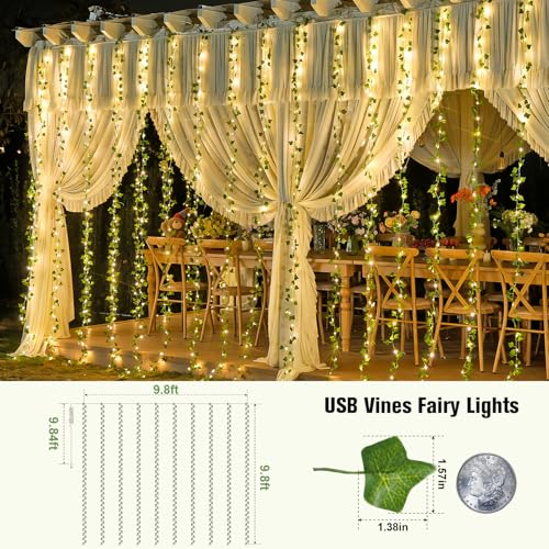 JMEXSUSS Vines with Fairy Lights for Bedroom, 300 LED Ivy Curtain Lights - color: Ivy, size: 9.8ft x 9.8ft - 300 LED